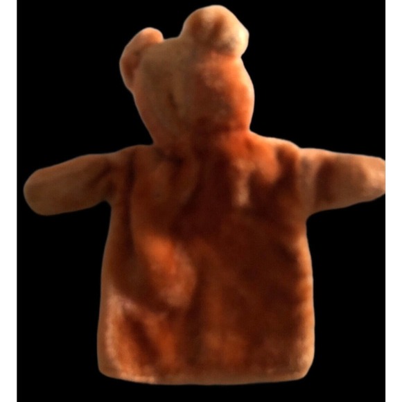 Vntg TEDDY BEAR Hand Puppet JAPAN Tag Orange Brown Mohair Fur Straw Stuffed MCM - Picture 5 of 7